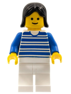 Preowned LEGO® Minifigure – Town hor009 Horizontal Lines Blue Blue Arms White Legs Black Fe
