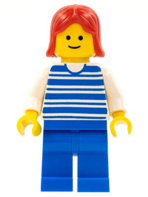 Preowned LEGO® Minifigure – Town hor010 Horizontal Lines Blue White Arms Blue Legs Red Fema