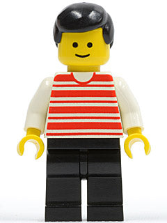 Preowned LEGO® Minifigure – Town hor012 Horizontal Lines Red White Arms Black Legs Black Ma