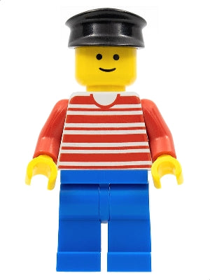 Preowned LEGO® Minifigure – Town hor016 Horizontal Lines Red Red Arms Blue Legs Black Hat
