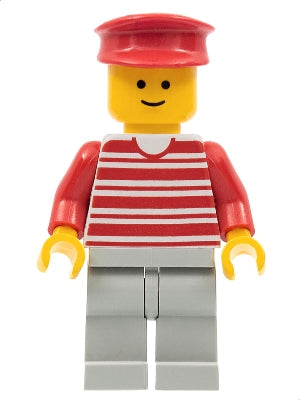 Preowned LEGO® Minifigure – Town hor018 Horizontal Lines Red Red Arms Light Gray Legs Red H