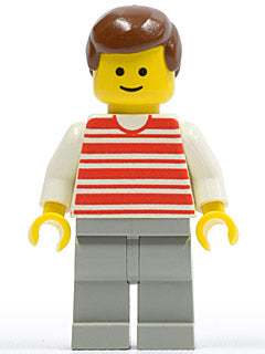 Preowned LEGO® Minifigure – Town hor019 Horizontal Lines Red White Arms Light Gray Legs Bro