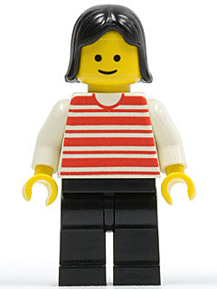 Preowned LEGO® Minifigure – Town hor020 Horizontal Lines Red White Arms Black Legs Black Fe