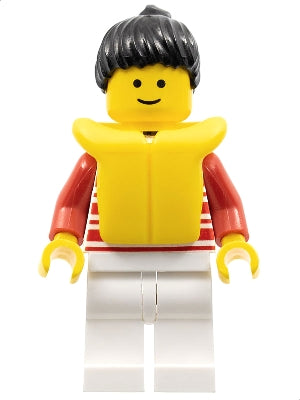 Preowned LEGO® Minifigure – Town hor022 Horizontal Lines Red Red Arms White Legs Black Pony