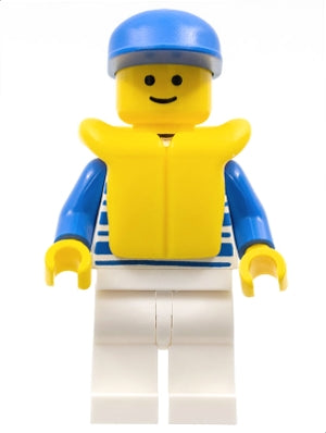 Preowned LEGO® Minifigure – Town hor023 Horizontal Lines Blue Blue Arms White Legs Blue Cap