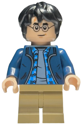 Preowned LEGO® Minifigure – Harry Potter hp544 (Harry Potter - Dark Blue Open Jacket over Plaid Shirt with Collar and Sand Bl
