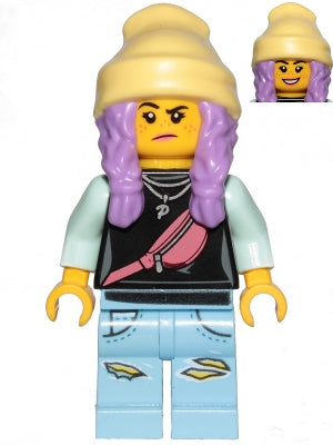 Preowned LEGO® Minifigure – Hidden Side hs019 Parker L. Jackson Black Top w/Beanie (Smile/G