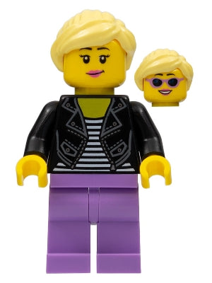 Preowned LEGO® Minifigure – LEGO® Ideas idea081 Woman Black Leather Jacket Medium Lavender