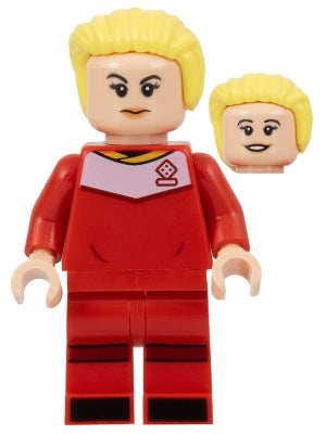 Preowned LEGO® Minifigure – LEGO® Ideas idea131 Soccer Player Female Red Uniform Light Noug