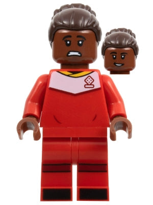 Preowned LEGO® Minifigure – LEGO® Ideas idea133 Soccer Player Female Red Uniform Reddish Br