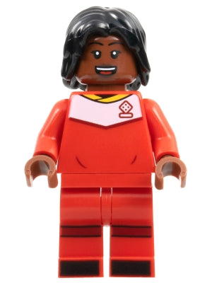 Preowned LEGO® Minifigure – LEGO® Ideas idea135 Soccer Player Female Red Uniform Reddish Br