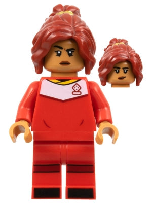 Preowned LEGO® Minifigure – LEGO® Ideas idea141 Soccer Player Female Red Uniform Medium Nou