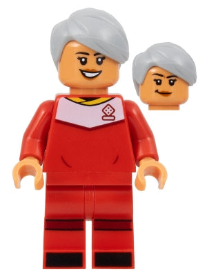 Preowned LEGO® Minifigure – LEGO® Ideas idea143 Soccer Player Female Red Uniform Nougat Ski
