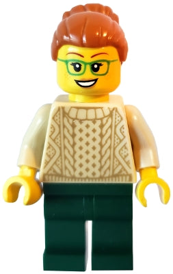 Preowned LEGO® Minifigure – LEGO® Ideas idea148 Camper Female Dark Orange Hair Glasses Tan