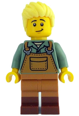 Preowned LEGO® Minifigure – LEGO Ideas (CUUSOO) idea203 Gardener - Male, Medium Nougat Overalls over Sand Green Shirt, Reddis