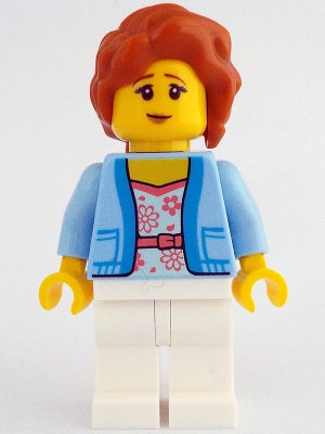 Preowned LEGO® Minifigure – LEGO Ideas (CUUSOO) idea206 Woman - Bright Light Blue Jacket over White Shirt with Coral Flowers,