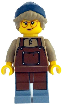 Preowned LEGO® Minifigure – LEGO Ideas (CUUSOO) idea208 Barista - Female, Reddish Brown Apron, Dark Blue Beanie, Dark Tan Hai