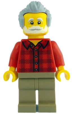 Preowned LEGO® Minifigure – LEGO Ideas (CUUSOO) idea211 Man - Red Plaid Flannel Shirt, Dark Tan Legs, Light Bluish Gray Swept