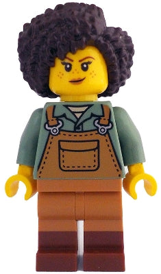 Preowned LEGO® Minifigure – LEGO Ideas (CUUSOO) idea212 Gardener - Female, Medium Nougat Overalls over Sand Green Shirt, Redd
