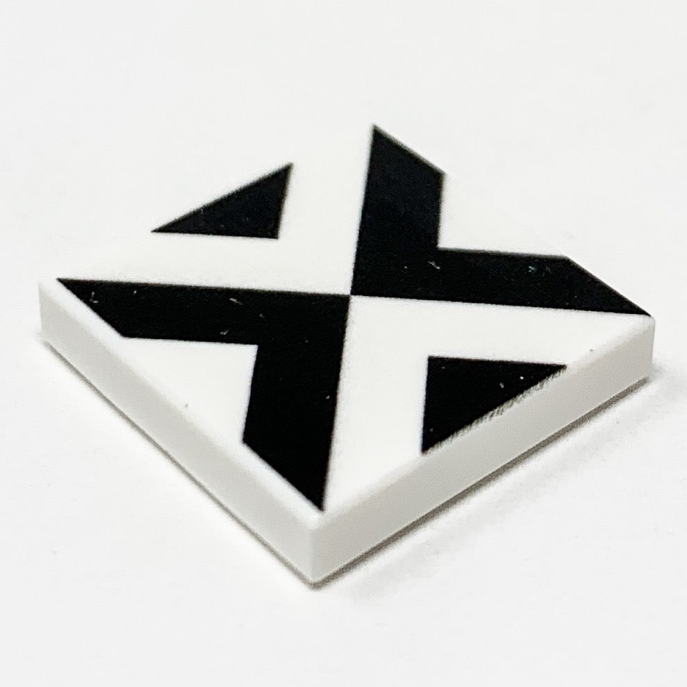 Black and white geometric tile with star design on a white background
