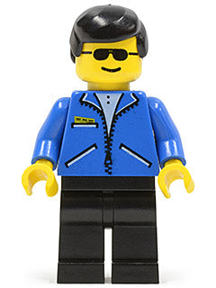 Preowned LEGO® Minifigure – Town jbl004 Jacket Blue Black Legs Black Male Hair Sunglasses