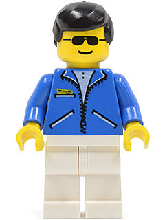 Preowned LEGO® Minifigure – Town jbl012 Jacket Blue White Legs Black Male Hair Sunglasses