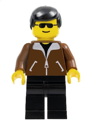 Preowned LEGO® Minifigure – Town jbr004 Jacket Brown Black Legs Black Male Hair