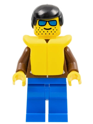 Preowned LEGO® Minifigure – Town jbr006 Jacket Brown Blue Legs Black Male Hair Life Jacket