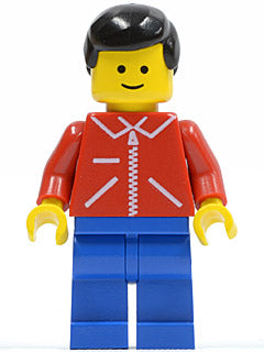 Preowned LEGO® Minifigure – Town jred001 Jacket Red w/Zipper Red Arms Blue Legs Black Male