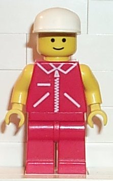 Preowned LEGO® Minifigure – Town jred002 Jacket Red w/Zipper Yellow Arms Red Legs White Cap