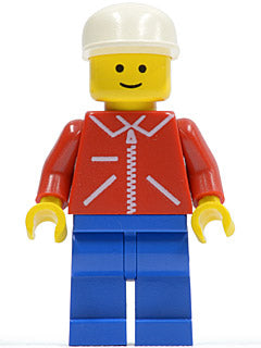 Preowned LEGO® Minifigure – Town jred003 Jacket Red w/Zipper Red Arms Blue Legs White Cap