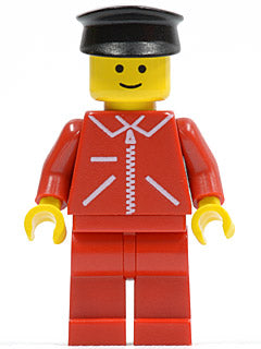 Preowned LEGO® Minifigure – Town jred005 Jacket Red w/Zipper Red Arms Red Legs Black Hat