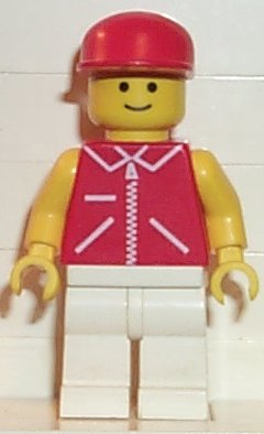 Preowned LEGO® Minifigure – Town jred006 Jacket Red w/Zipper Yellow Arms White Legs Red Cap