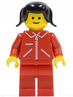 Preowned LEGO® Minifigure – Town jred017 Jacket Red w/Zipper Red Arms Red Legs Black Pigtai