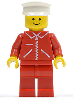 Preowned LEGO® Minifigure – Town jred019 Jacket Red w/Zipper Red Arms Red Legs White Hat