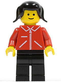Preowned LEGO® Minifigure – Town jred021 Jacket Red w/Zipper Red Arms Black Legs Black Pigt
