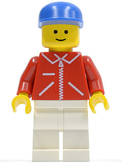 Preowned LEGO® Minifigure – Town jred022 Jacket Red w/Zipper Red Arms White Legs Blue Cap