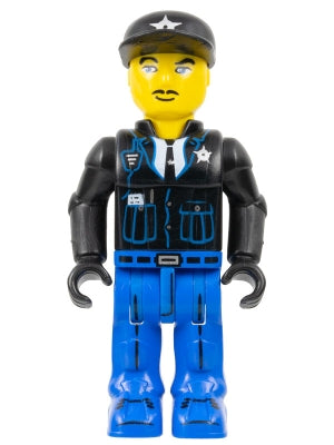 Preowned LEGO® Minifigure – Jack Stone js016 Police Blue Legs Black Jacket Black Cap w/Star