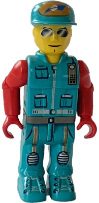 Preowned LEGO® Minifigure – Jack Stone js027 Crewman w/Dark Turquoise Vest and Pants Red Ar