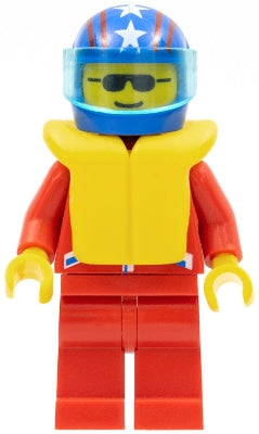 Preowned LEGO® Minifigure – Town jstr001 Jacket 2 Stars Red Red Legs Blue Helmet 4 Stars &