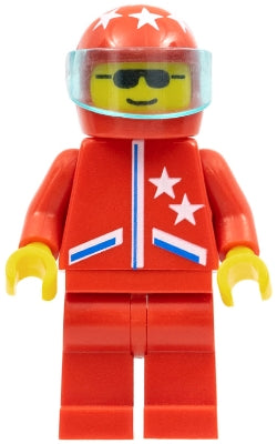 Preowned LEGO® Minifigure – Town jstr003 Jacket 2 Stars Red Red Legs Red Helmet 7 White Sta