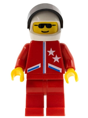 Preowned LEGO® Minifigure – Town jstr007 Jacket 2 Stars Red Red Legs White Helmet Black Vis