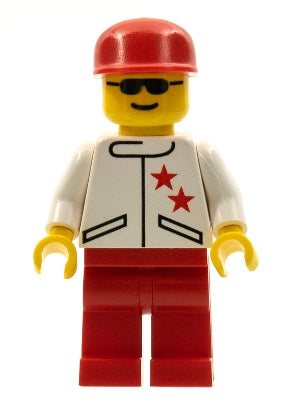 Preowned LEGO® Minifigure – Town jstr008 Jacket 2 Stars White Red Legs Red Cap
