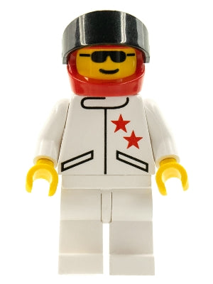 Preowned LEGO® Minifigure – Town jstr009 Jacket 2 Stars White White Legs Red Helmet Black V
