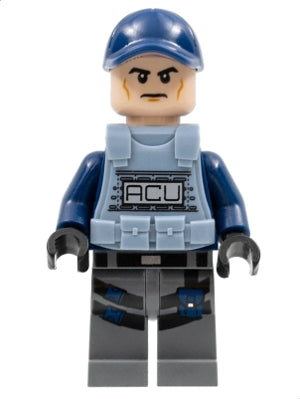 Preowned LEGO® Minifigure – Jurassic World jw010 ACU Trooper Male Dark Blue Cap Light Nouga