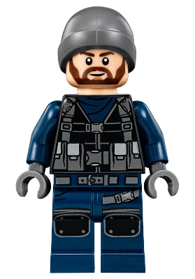 Preowned LEGO® Minifigure – Jurassic World jw018 ACU Guard Male Dark Bluish Gray Beanie Lig