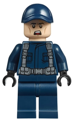 Preowned LEGO® Minifigure – Jurassic World jw037 ACU Tracker Male Dark Blue Cap Light Nouga