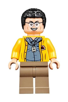 Preowned LEGO® Minifigure – Jurassic World jw059 Dennis Nedry Jurassic Park Logo on Back