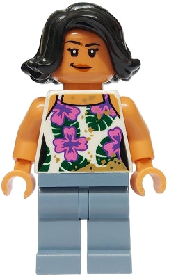 Preowned LEGO® Minifigure – Jurassic World jw120 Sammy - White Top, Sand Blue Legs, Dirt Stains