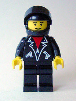 Preowned LEGO® Minifigure – Town lea005 Leather Jacket w/Zippers Black Legs Black Helmet Bl